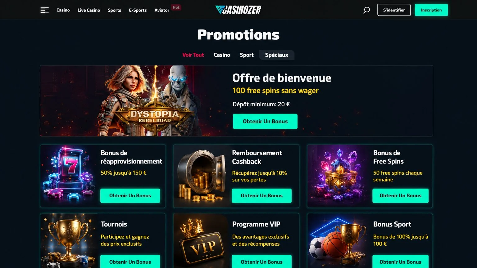 Bonus disponibles dans l'application Casinozer — Application Casinozer offres Bonus disponibles dans l'application Casinozer